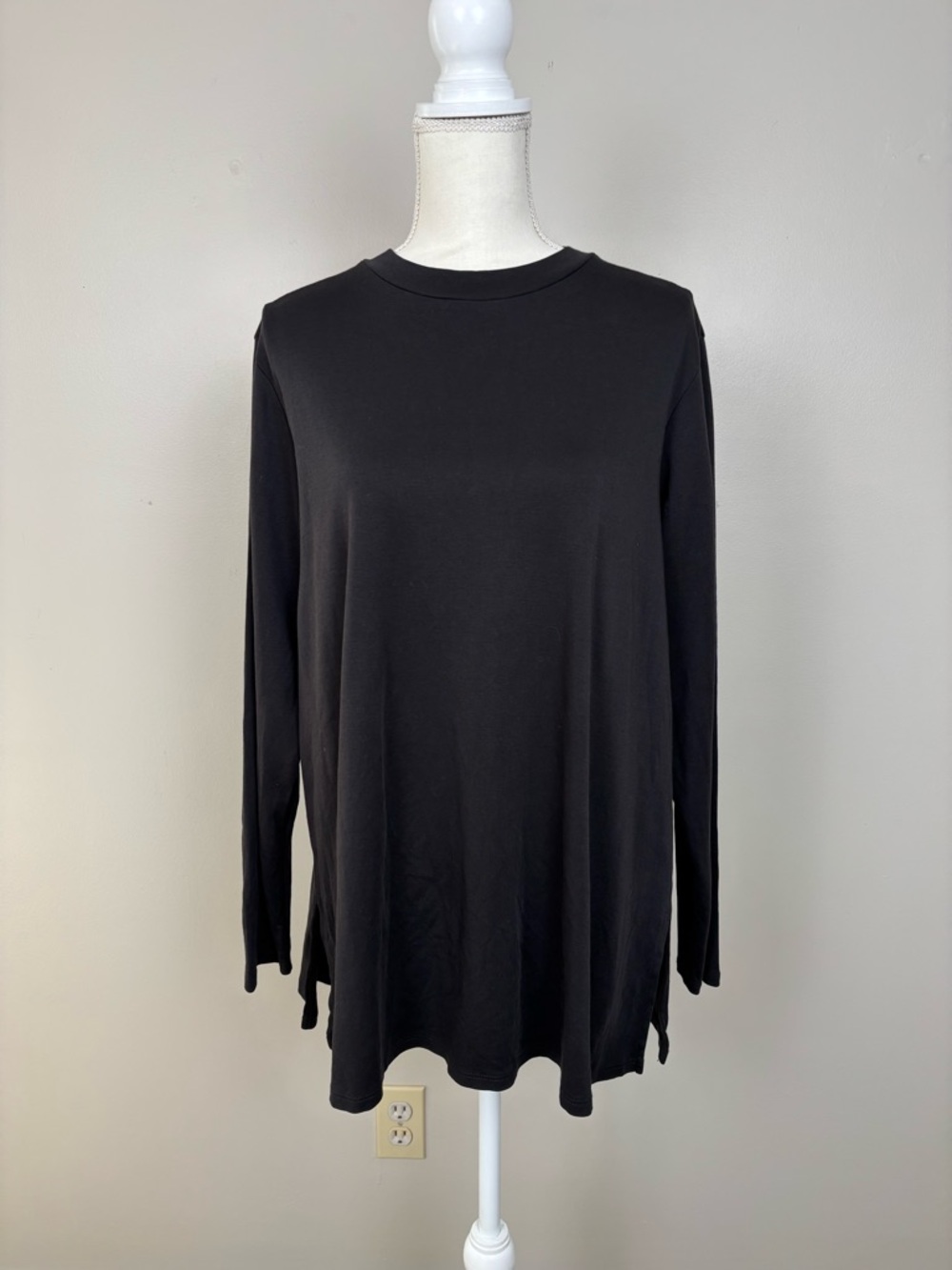 Eileen Fisher Top Womens Lg Black Pullover Long Sleeve Minimalist Organic Tunic